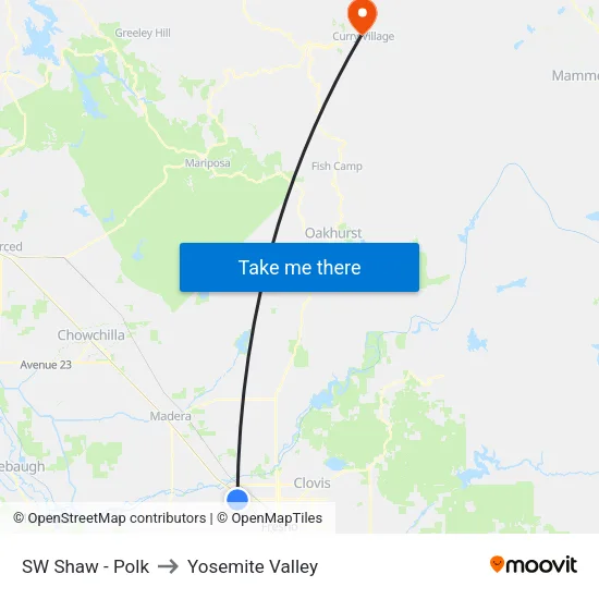SW Shaw - Polk to Yosemite Valley map