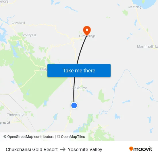 Chukchansi Gold Resort to Yosemite Valley map