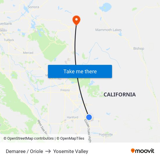 Demaree / Oriole to Yosemite Valley map