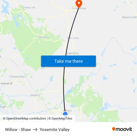 Willow - Shaw to Yosemite Valley map