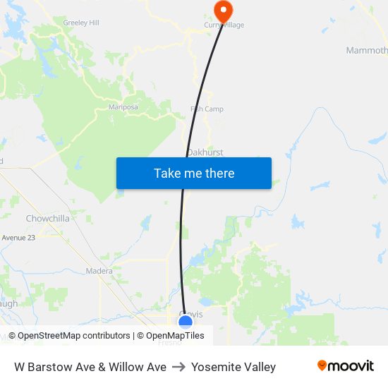 W Barstow Ave & Willow Ave to Yosemite Valley map