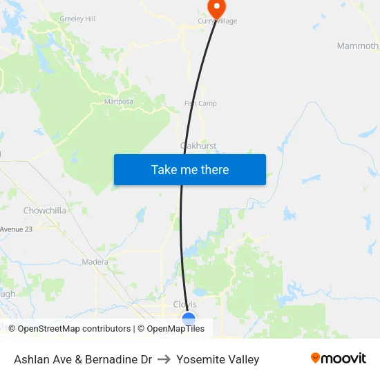 Ashlan Ave & Bernadine Dr to Yosemite Valley map