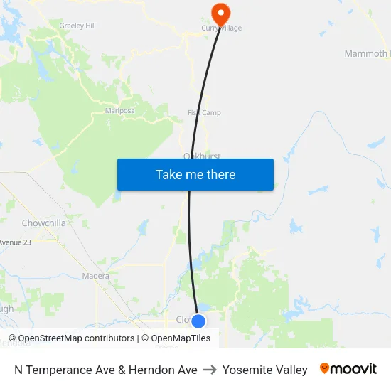 Temperance Ave & Herndon Ave Nb (Transfer) to Yosemite Valley map