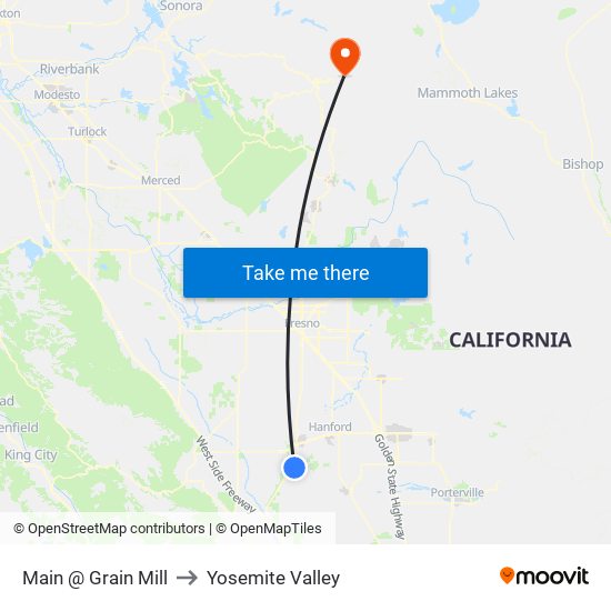 Main @ Grain Mill to Yosemite Valley map