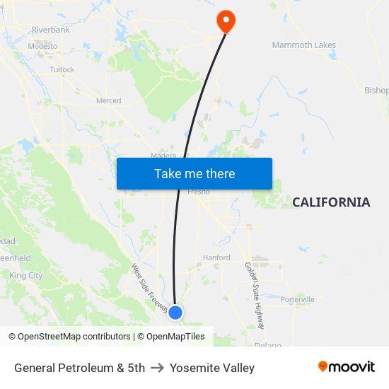 General Petroleum & 5th to Yosemite Valley map