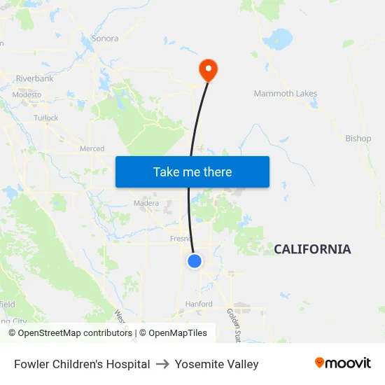 Fowler Children's Hospital to Yosemite Valley map