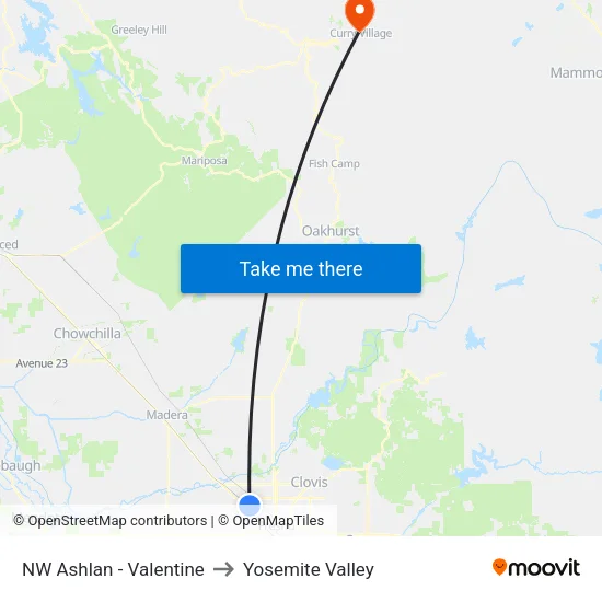 NW Ashlan - Valentine to Yosemite Valley map