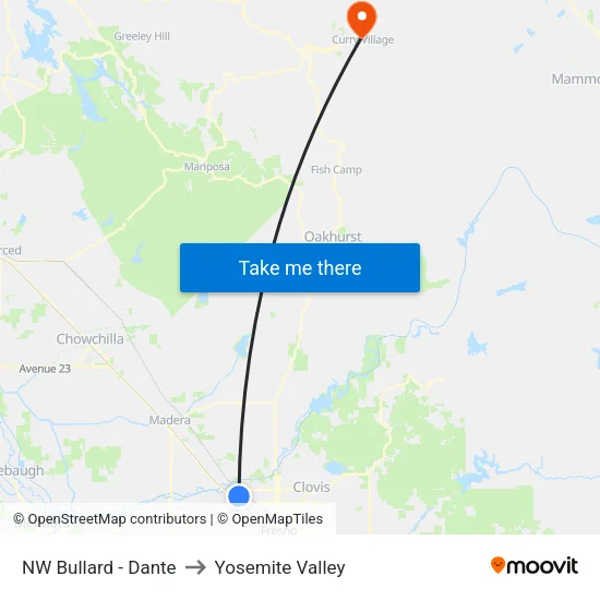 NW Bullard - Dante to Yosemite Valley map