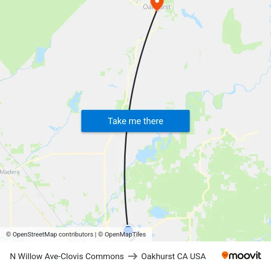 N Willow Ave-Clovis Commons to Oakhurst CA USA map
