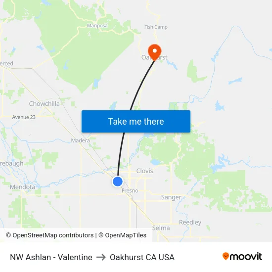 NW Ashlan - Valentine to Oakhurst CA USA map