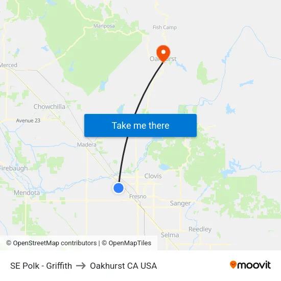 SE Polk - Griffith to Oakhurst CA USA map