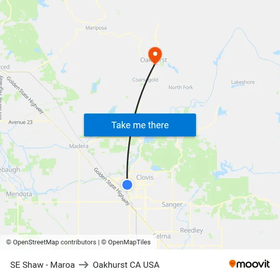 SE Shaw - Maroa to Oakhurst CA USA map