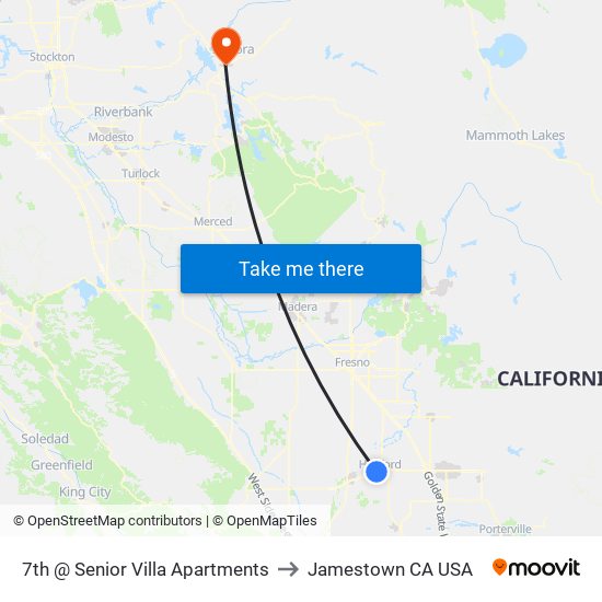 7th @ Senior Villa Apartments to Jamestown CA USA map