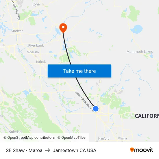 SE Shaw - Maroa to Jamestown CA USA map