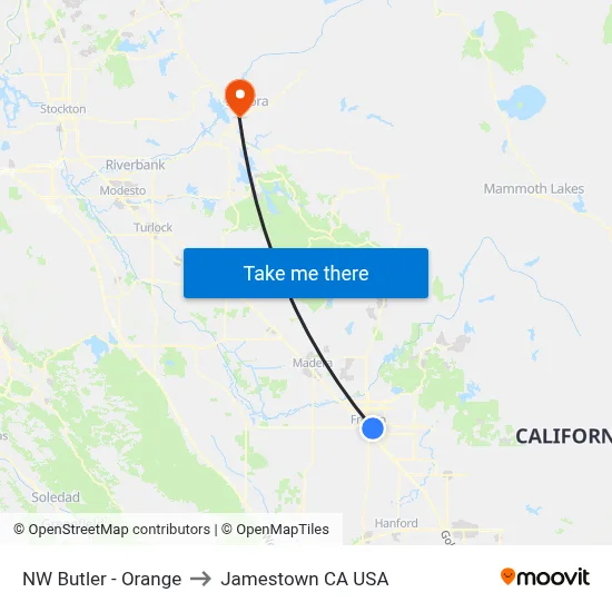 NW Butler - Orange to Jamestown CA USA map