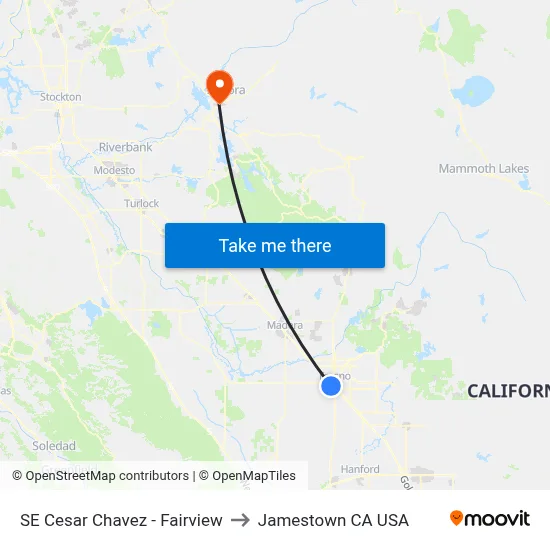 SE Cesar Chavez - Fairview to Jamestown CA USA map