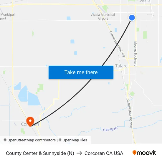 County Center & Sunnyside (N) to Corcoran CA USA map