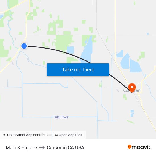 Main & Empire to Corcoran CA USA map