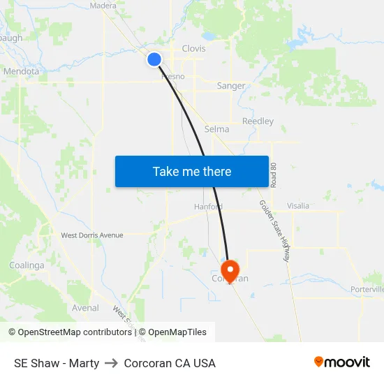 SE Shaw - Marty to Corcoran CA USA map