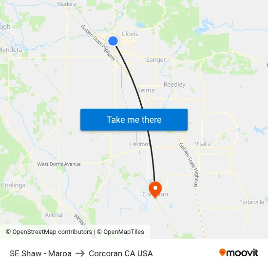 SE Shaw - Maroa to Corcoran CA USA map