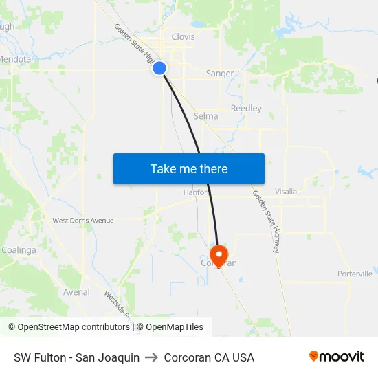 SW Fulton - San Joaquin to Corcoran CA USA map