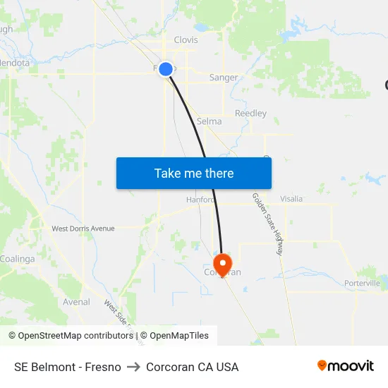 SE Belmont - Fresno to Corcoran CA USA map