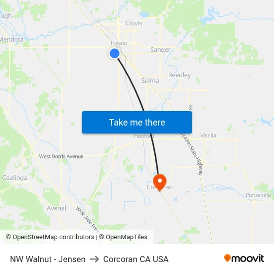 NW Walnut - Jensen to Corcoran CA USA map