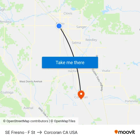SE Fresno - F St to Corcoran CA USA map