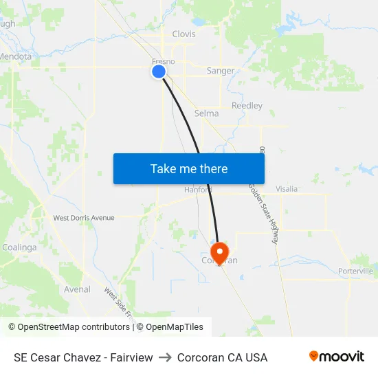 SE Cesar Chavez - Fairview to Corcoran CA USA map