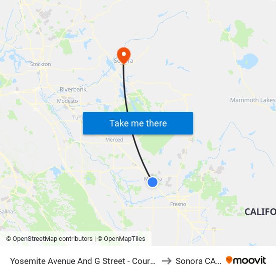 Yosemite Avenue And G Street - Courthouse Park to Sonora CA USA map