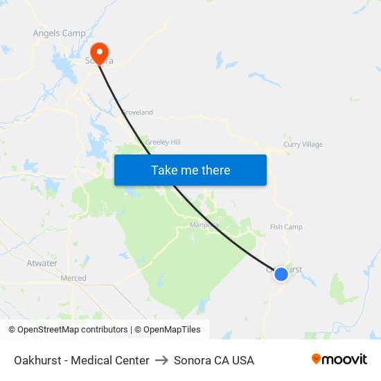 Oakhurst - Medical Center to Sonora CA USA map