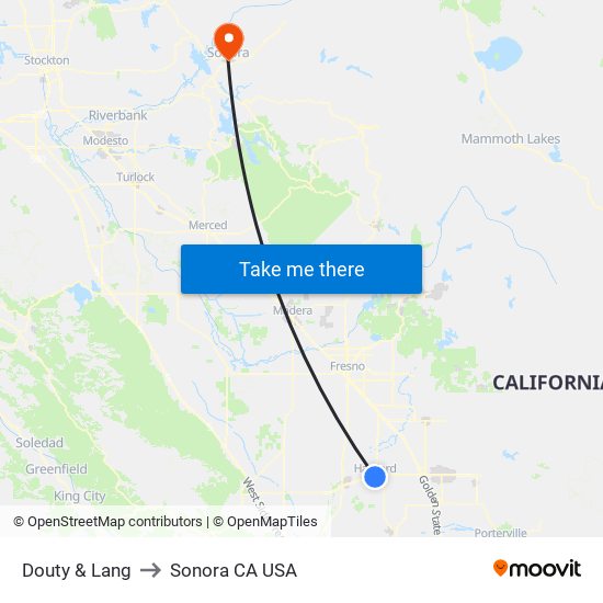 Douty & Lang to Sonora CA USA map