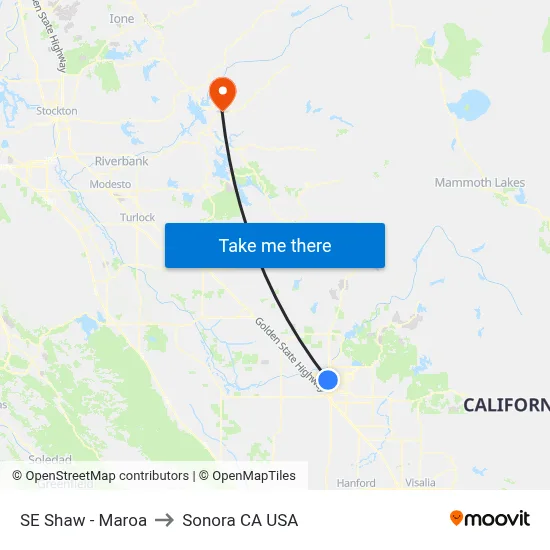 SE Shaw - Maroa to Sonora CA USA map