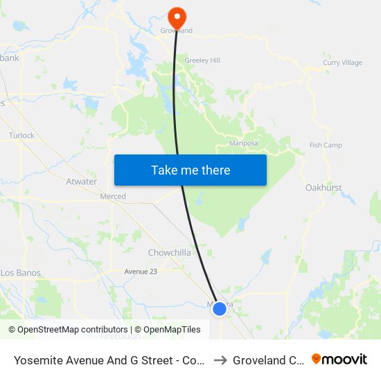 Yosemite Avenue And G Street - Courthouse Park to Groveland CA USA map