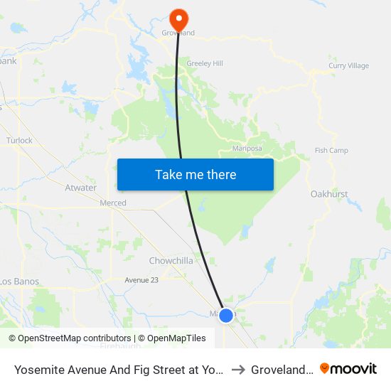 Yosemite Avenue And Fig Street at Yosemite Christian Church to Groveland CA USA map