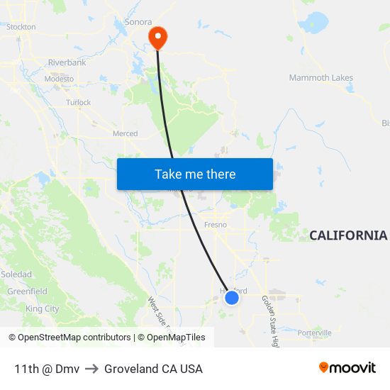 11th @ Dmv to Groveland CA USA map