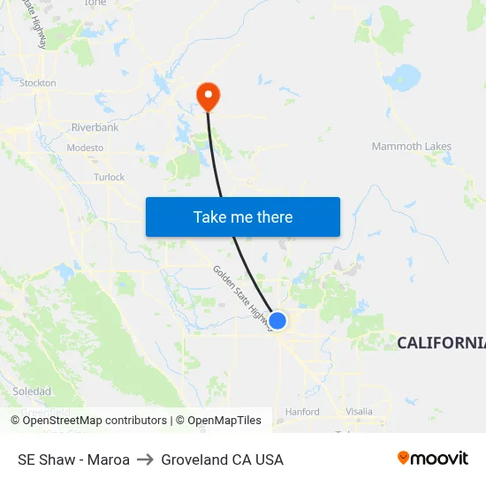 SE Shaw - Maroa to Groveland CA USA map