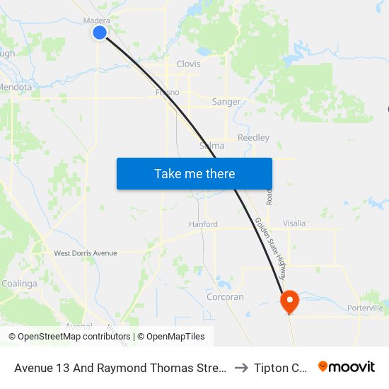 Avenue 13 And Raymond Thomas Street (Westbound) to Tipton CA USA map