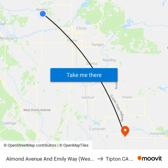 Almond Avenue And Emily Way to Tipton CA USA map