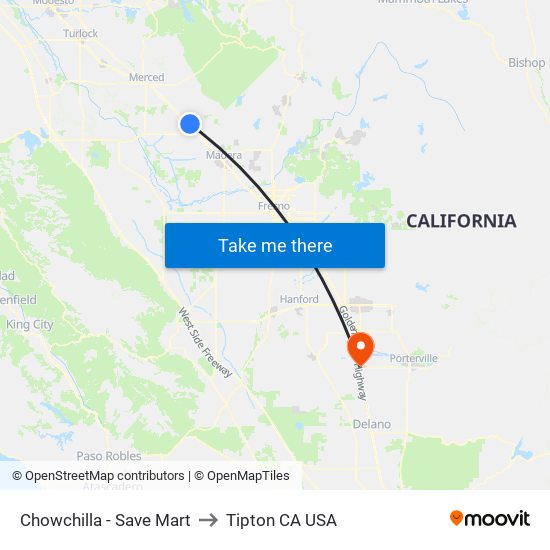 Chowchilla - Save Mart to Tipton CA USA map
