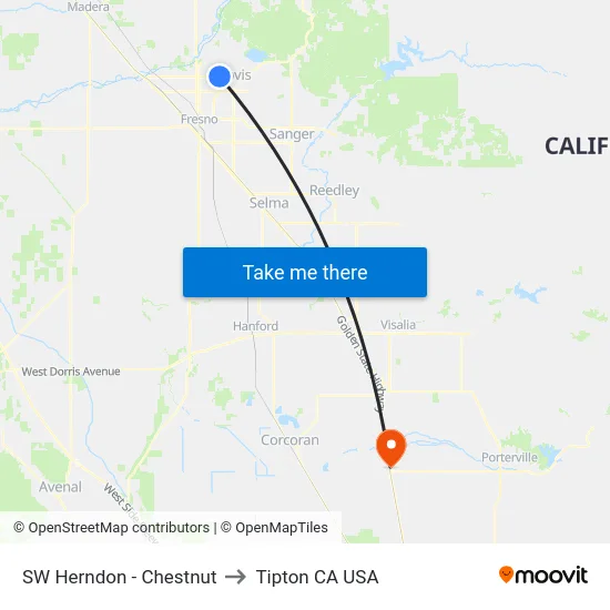 SW Herndon - Chestnut to Tipton CA USA map