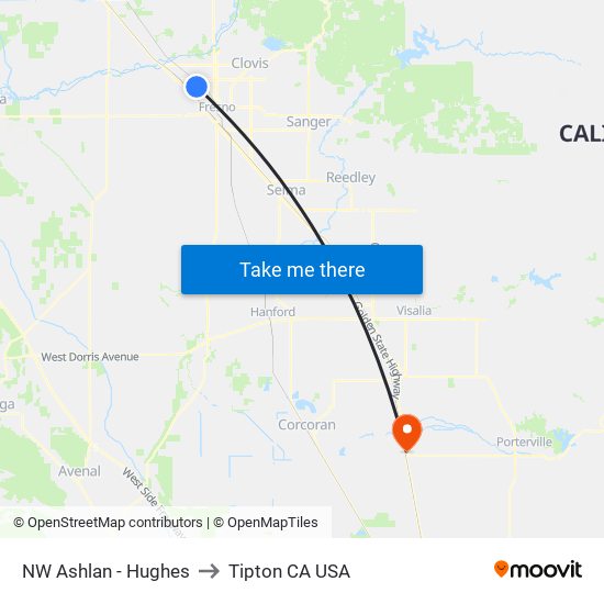 NW Ashlan - Hughes to Tipton CA USA map