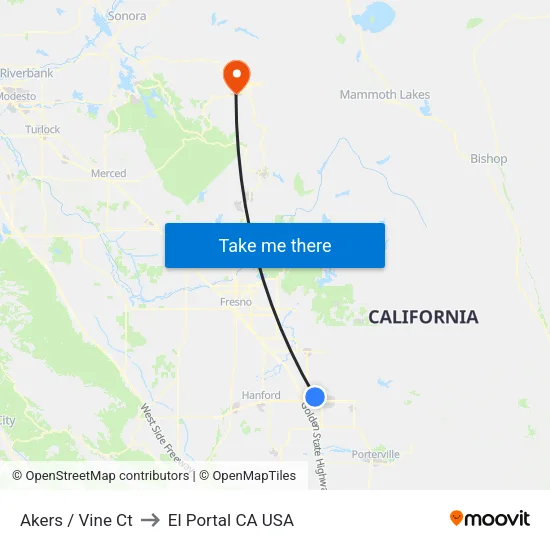 Akers / Vine Ct to El Portal CA USA map