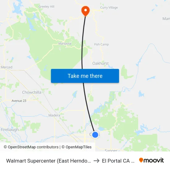 Herndon Ave & Marion Ave Wb - Walmart Supercenter to El Portal CA USA map