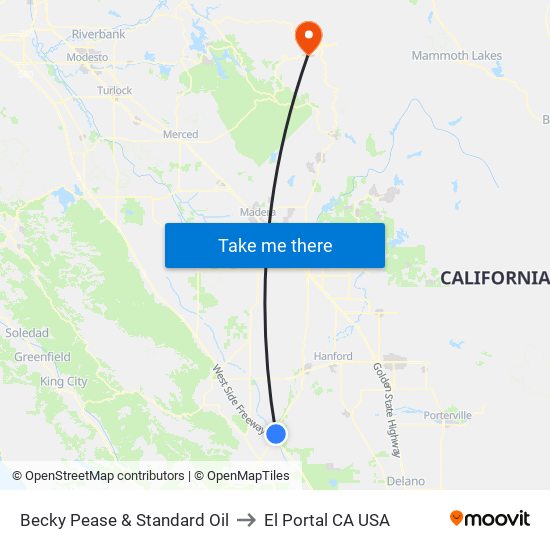 Becky Pease & Standard Oil to El Portal CA USA map