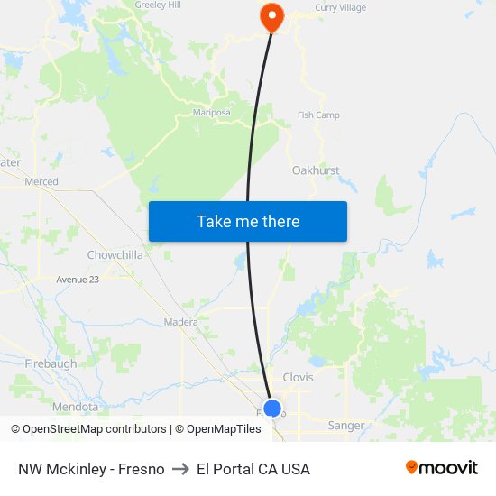 NW Mckinley - Fresno to El Portal CA USA map