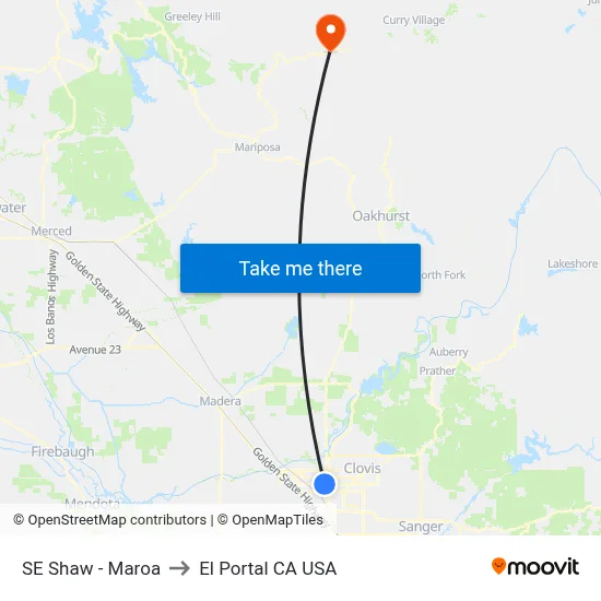 SE Shaw - Maroa to El Portal CA USA map
