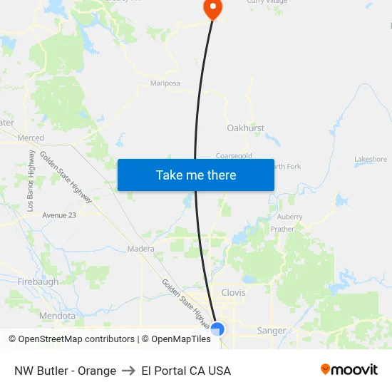 NW Butler - Orange to El Portal CA USA map