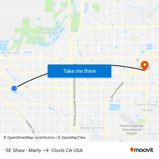SE Shaw - Marty to Clovis CA USA map