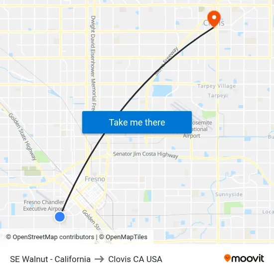 SE Walnut - California to Clovis CA USA map